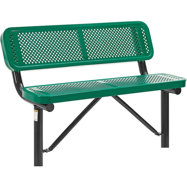 Global Industrial 4ft Outdoor Steel Bench w/ Backrest, Perforated Metal, In Ground Mount, Green 695744IGN - main